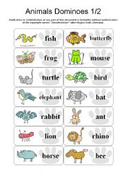 English Worksheet: Animal Dominoes - Paw 1/2 ;o) (by blunderbuster)