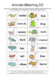 English Worksheet: Animals Matching - Memory - Pair Finding - Paw 2/2 (by blunderbuster)