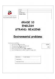English Worksheet: Environmental problems (Reading Comprehension Test)