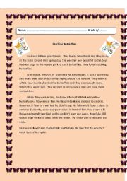 English Worksheet: Catching Butterflies