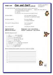 English Worksheet: Can & Cant 10+ elementary, modal verb use