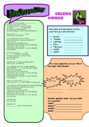 English Worksheet: NATURALLY-SELENA GOMEZ