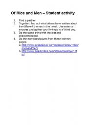 English Worksheet: Of Mice and Men - student activity