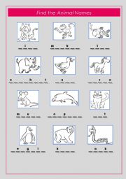 English Worksheet: Find the animal names