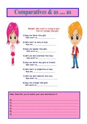 English Worksheet: Comparatives & as as