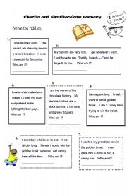 English Worksheet: Charlie and the Chocolate Factory - Worksheet - Riddles - Guess the characters