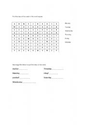 English worksheet: Days of the week word search