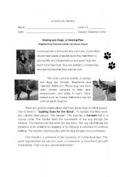 English Worksheet: Seeing-dogs; a Helping Paw