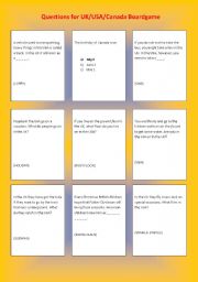 English Worksheet: Cards for the Board Game: UK/USA/CANADA Smileys