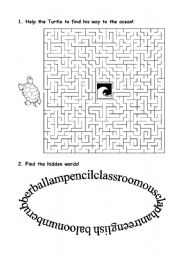 English Worksheet: Maze and word search