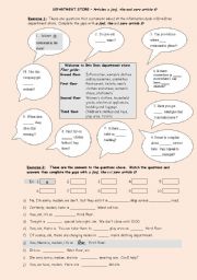 English Worksheet: ARTICLES - In the Department Store