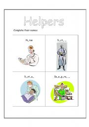 English worksheet: helpers (complete letters)