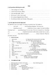 English Worksheet: quiz on tenses, ajectives,quetions and so on