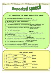 English Worksheet: Reported speech - indirect to direct