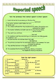 English Worksheet: Reported speech - indirect to direct