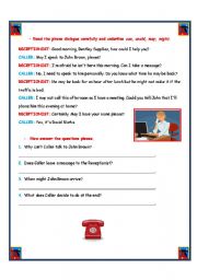 English Worksheet: PHONE DIALOGUE