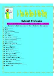 English Worksheet: SUBJECT PRONOUNS