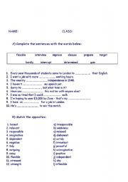 English Worksheet: vocabulary quiz
