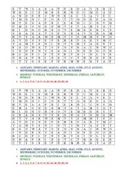 Months, days and numbers wordsearch