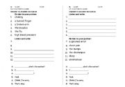 English worksheet: Peer Dictation- Describe health problems