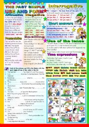 English Worksheet: THE PAST SIMPLE TENSE - GRAMMAR AND EXERCISES - TWO PAGES ( B&W VERSION AND KEY INCLUDED)