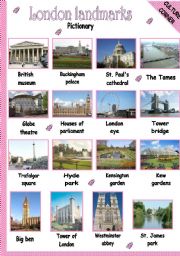 English Worksheet: LONDON LANDMARKS - PICTIONARY