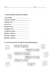 English Worksheet: Numbers 20-30