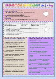 English Worksheet: Prepositions + ing