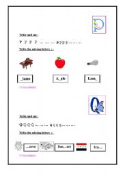 English Worksheet: letter p and q