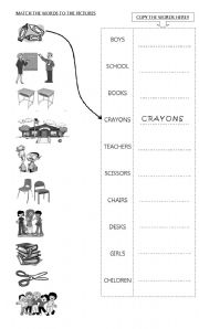 English Worksheet: SCHOOL OBJECTS - MATCH AND WRITE