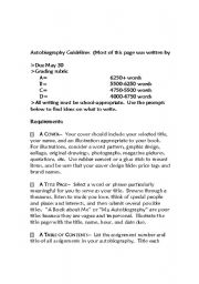 English Worksheet: Autobiography Guidelines