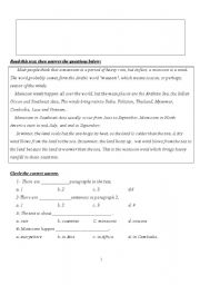 English Worksheet: Another natural phenomenon. Monsoons (reading comprehension)