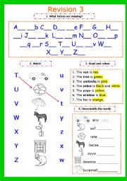 Writing letters. Revision 3. Letters Tt-Zz + colousr (2 pages)