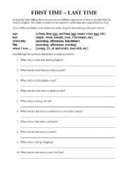 English Worksheet: Past tense expressions of time - first time / last time