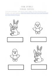 English Worksheet: farm animals finger puppets