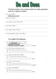 English Worksheet: do and aoes
