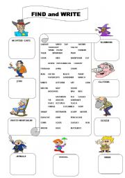 Find and Write vocabulary