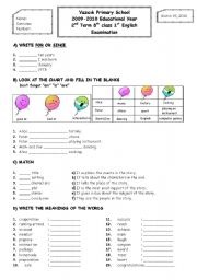 English Worksheet: 2nd term 8th grade 1st exam paper