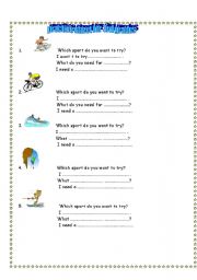 English worksheet: sports and equipments
