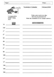 English worksheet: Vocabulary Calender 