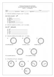 English Worksheet: Test about ordinal numbers and time