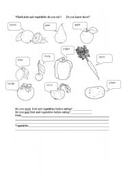 English worksheet: Fruit and vegetables