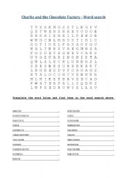 English Worksheet: Wordsearch to Charlie and the Chocolate Factory - chapter 15