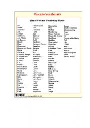 English Worksheet: list of volcano