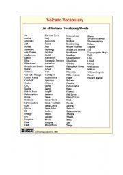 English worksheet: list of volcano