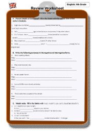 English worksheet: Grade 6 Grammar Review Worksheet