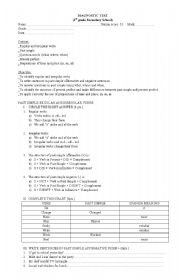 English worksheet: diagnostic test, first grade secondary school