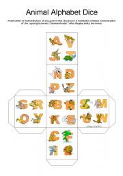 English Worksheet: Animal Alphabet Dice 