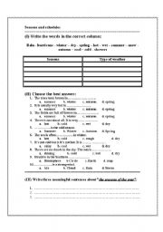 English worksheet: Exercise : Seasons and schedules