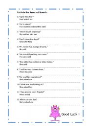 English Worksheet: Reported speech